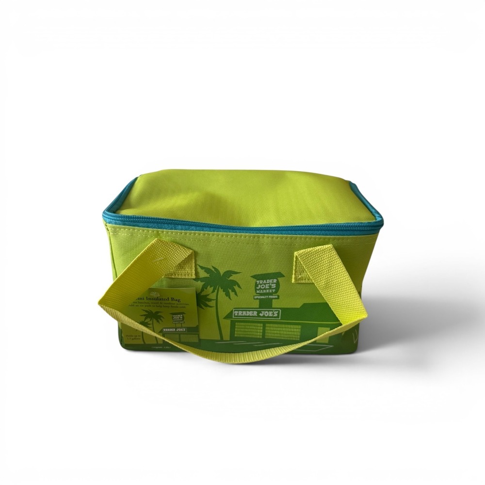 Trader Joe's Summer 2026 Mini Insulated Tote lime green w blue Design NWT